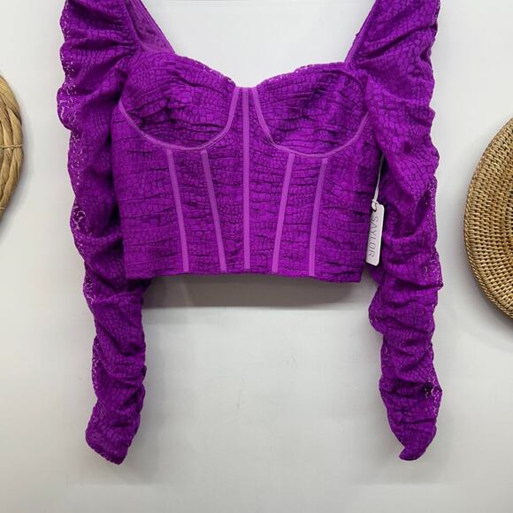 NEW SAYLOR Purple Cropped Lace Long Sleeve Corset Blouse Crop Top XS Feminine - Picture 5 of 9
